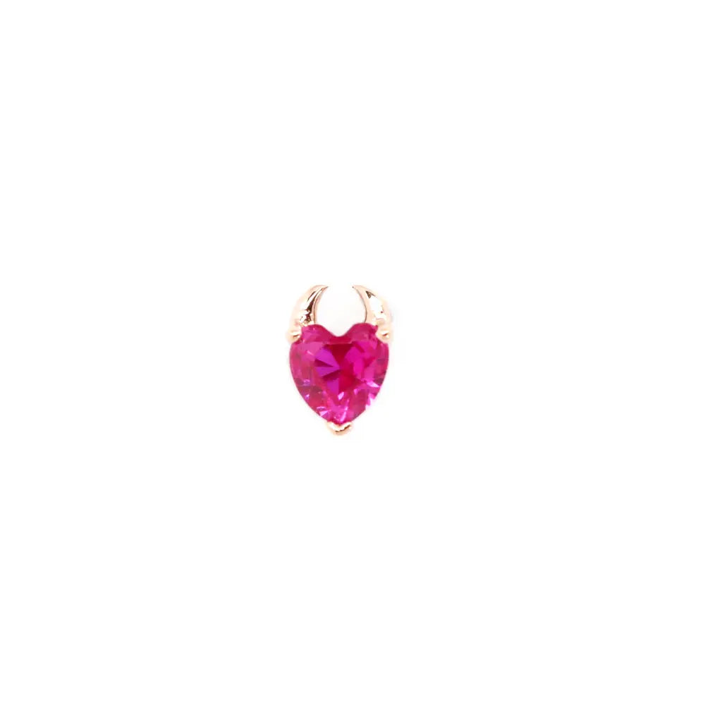 14KT Solid Gold Devil Heart Threaded Labret Earring -